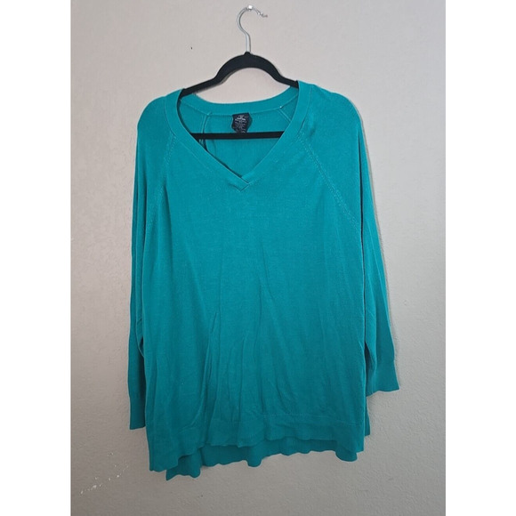 Faded Glory Green V-Neck Knit Long Sleeve Pullover Sweater Womans Plus Size 4X - Picture 1 of 4